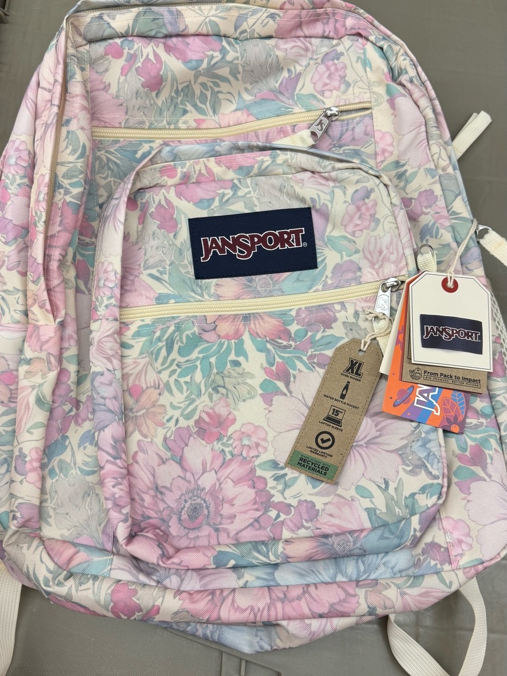 JanSport Pastel Floral Backpack in Pink, Blue, Cream - Picture 4 of 4